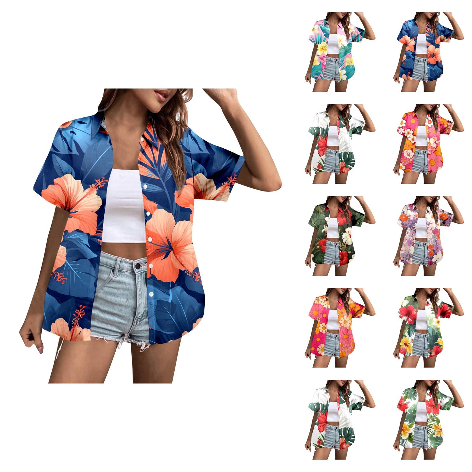 Hawaii T Shirts for Women 2026 Summer Short Sleeve Button Down Collared ...