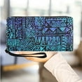thumbnail image 1 of Hawaii Tapa Blue Women's Leather Wallet Wrist Strap Purse Multifunction Credit Card Holder for Women Zipper Cash Case Portable, 1 of 7