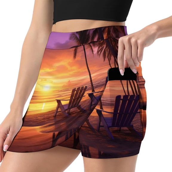 Hawaii Tennis Skirt, Short Skirt, Mini Summer Fitness Running Shorts with Pockets