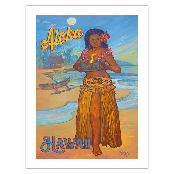 Hawaii - The Exotic Pacific Islands - Vintage Hawaiian Travel Poster by Rick Sharp - Bamboo Fine Art 290gsm Paper Print (Unframed) 18x24in