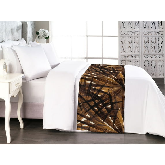 Hawaii Themed Bed Runner, Tropical Leaves Pattern with Neutral Colors Boho Summer Print, Decorative Accent Bedding Scarf for Hotels Homes & Guest Rooms, King, Pale Vermilion Seal Brown, by Ambesonne