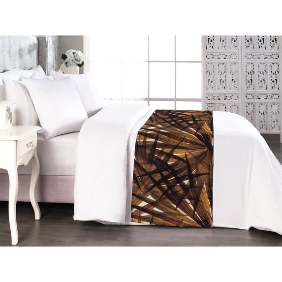 Hawaii Themed Bed Runner, Tropical Leaves Pattern with Neutral Colors Boho Summer Print, Decorative Accent Bedding Scarf for Hotels Homes & Guest Rooms, Queen, Pale Vermilion Seal Brown, by Ambesonne
