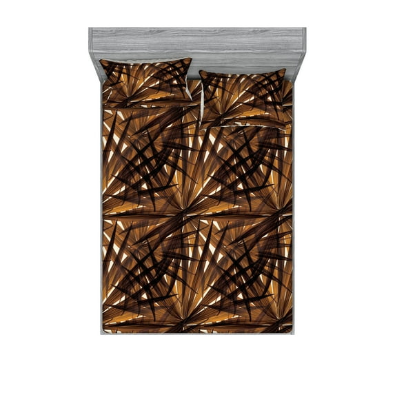 Hawaii Themed Fitted Sheet & Pillow Sham Set, Tropical Leaves Pattern with Neutral Colors Boho Summer Print, Decorative Printed 3 Piece Bedding Decor, King, Pale Vermilion Seal Brown, by Ambesonne