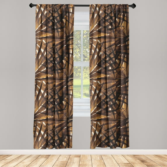 Hawaii Themed Window Curtains, Tropical Leaves Pattern with Neutral Colors Boho Summer Print, Lightweight Decor 2-Panel Set with Rod Pocket, Pair of - 28"x63", Pale Vermilion Seal Brown, by Ambesonne