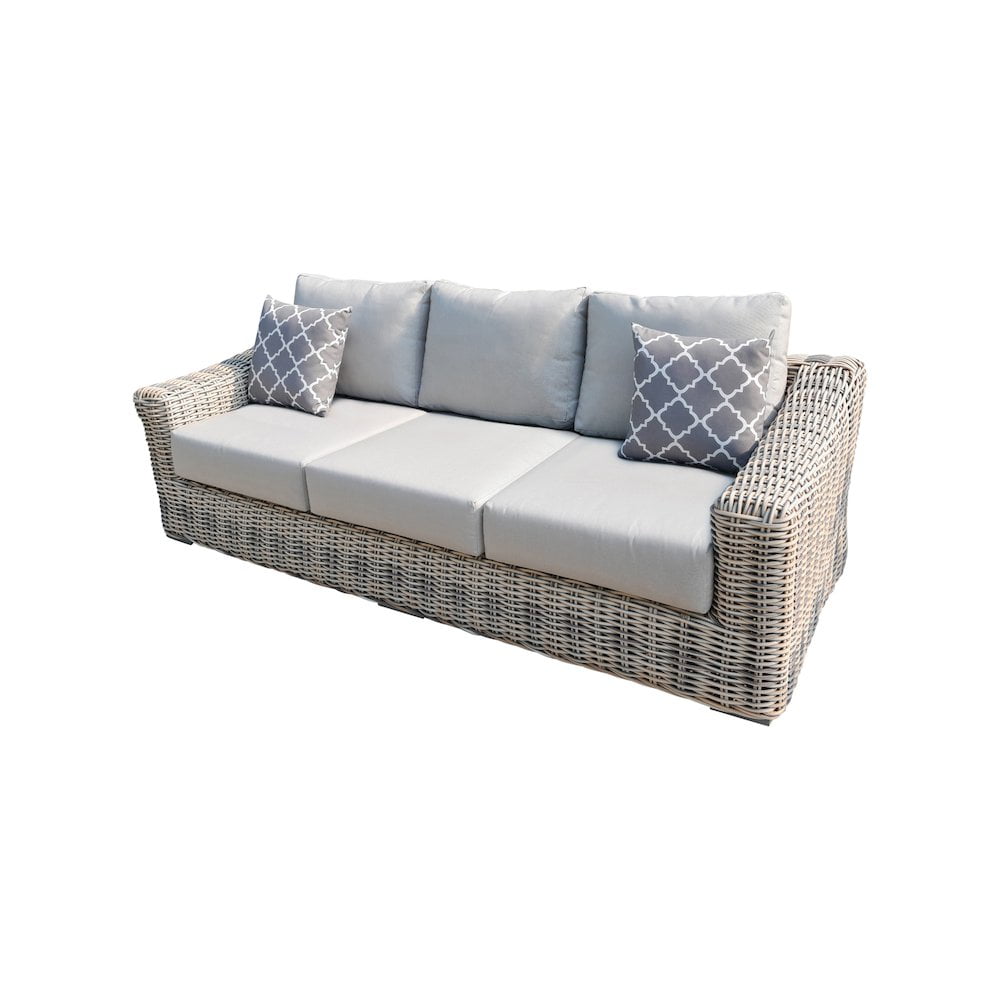 Hawaii Three-Tone Wicker Gray/Off White/Beige Sofa in Silver Gray Cushion