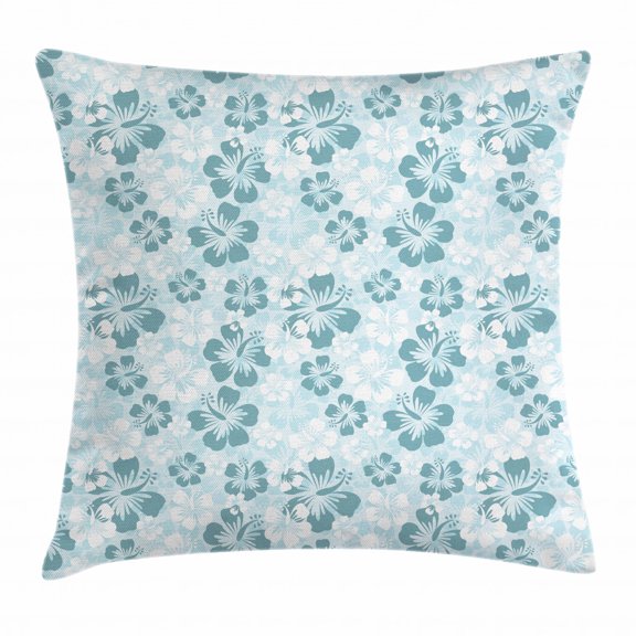 Hawaii Throw Pillow Cushion Cover, Flower Silhouettes Spring Season Faded Floral Arrangement Blooming Nature, Decorative Square Accent Pillow Case, 16 X 16 Inches, Pale Blue Turquoise, by Ambesonne