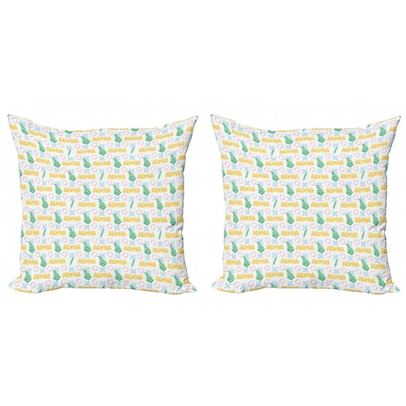Hawaii Throw Pillow Cushion Cover Pack of 2, Cartoon Style Aloha Word with Exotic Leaf in Pastel Tones, Zippered Double-Side Digital Print, 4 Sizes, Mustard Baby Blue, by Ambesonne