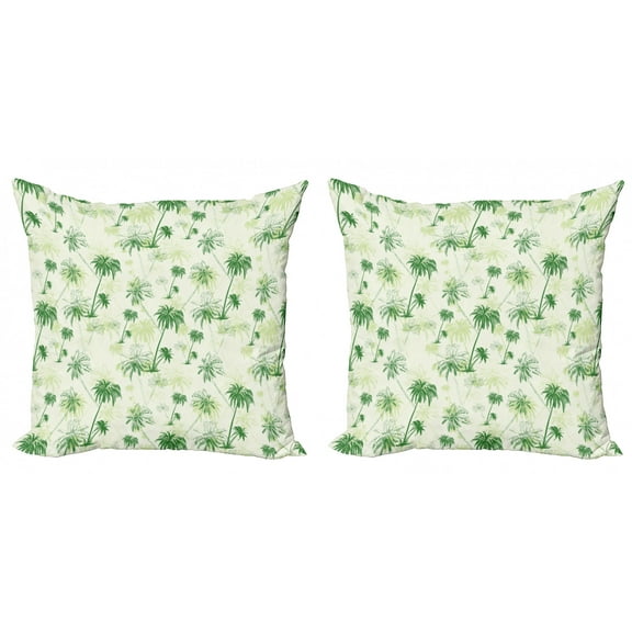 Ambesonne Hawaii Throw Pillow Cover 2 Pack, Sketch Style Palm Trees, 16", Forest Green Pale Green