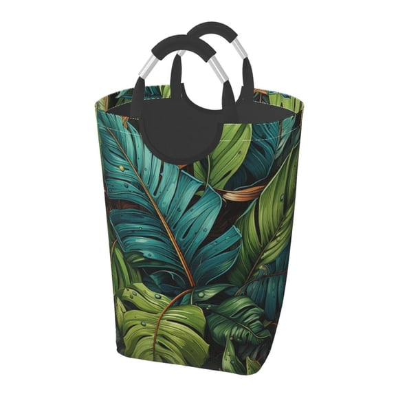 Hawaii Tiki Palm Leaf Cool Laundry Bag with Handle - Foldable Dirty Clothes Hamper Collapsible Storage Bin