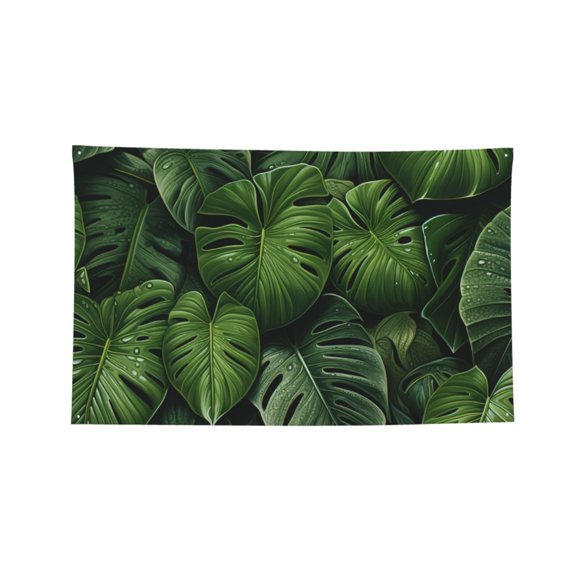 Hawaii Tiki Palm Leaf Green Four Hole Decorated Banner Flag for Garden Yard Home Decoration Indoor Outdoor 3x5 Ft