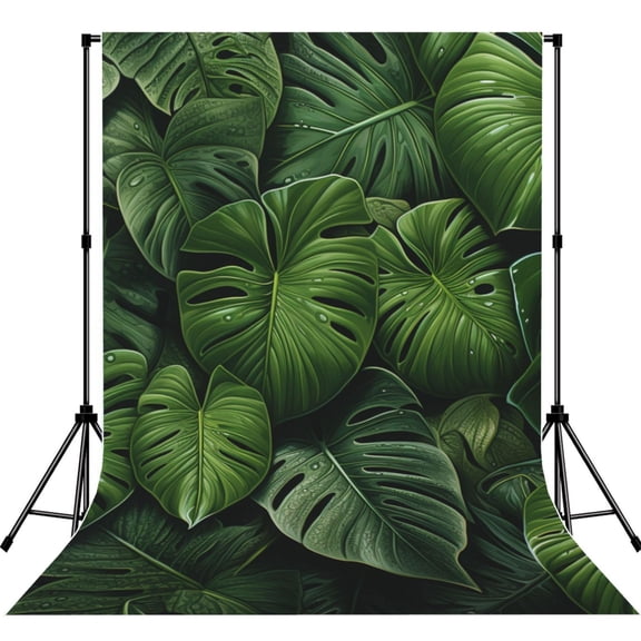 Hawaii Tiki Palm Leaf Green Photography Backdrop 5x7Ft Background for Photo Studio Video Recording Birthday Party Wedding Home Decor