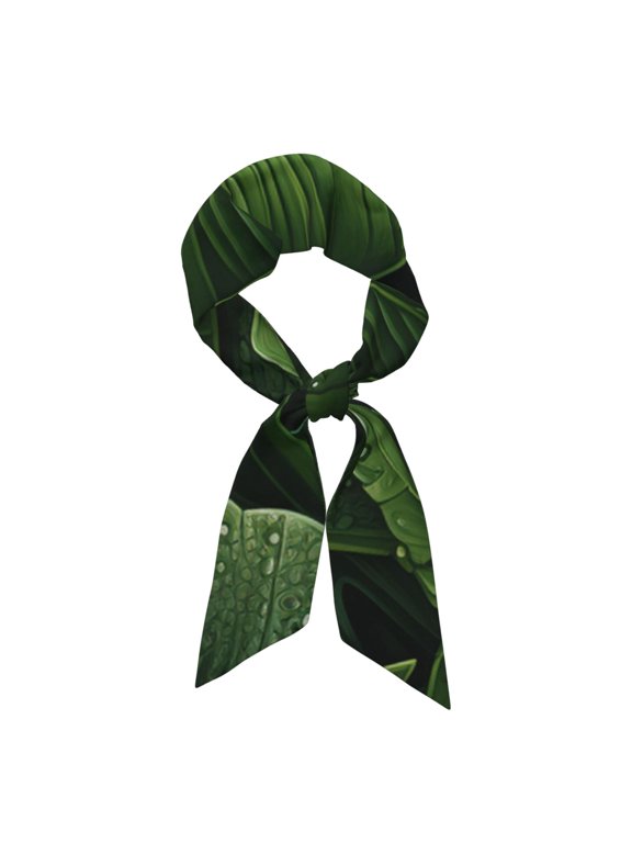 Hawaii Tiki Palm Leaf Green Satin Scarf Silky Neck Hair Scarf Shawl Wrap, Headband Handbag Accessory