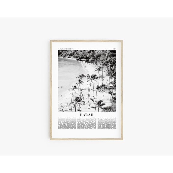 Hawaii Travel Poster Black and White Island Scenery City Wall Art Coordinate Decor, Unframed Paper Poster 8x10in