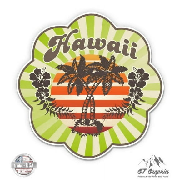 Hawaii Travel Surf Vacation Badge - 3" Vinyl Sticker - For Car Laptop I-Pad Phone Helmet Hard Hat - Waterproof Decal