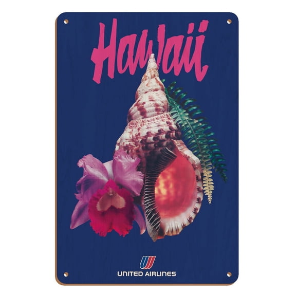Hawaii - Triton's Trumpet Shell (Pü Puhi) - United Airlines - Vintage Airline Travel Poster - 8 x 12 inch Vintage Wood Art Sign