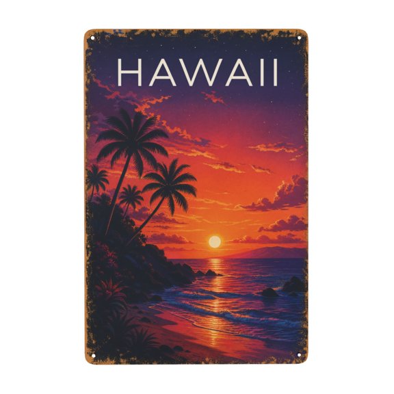Hawaii Tropical Island Palm Trees Funny Metal Tin Sign For Living Room Bathroom Kitchen Bedroom Patio Wall Decor 8x12 Inch
