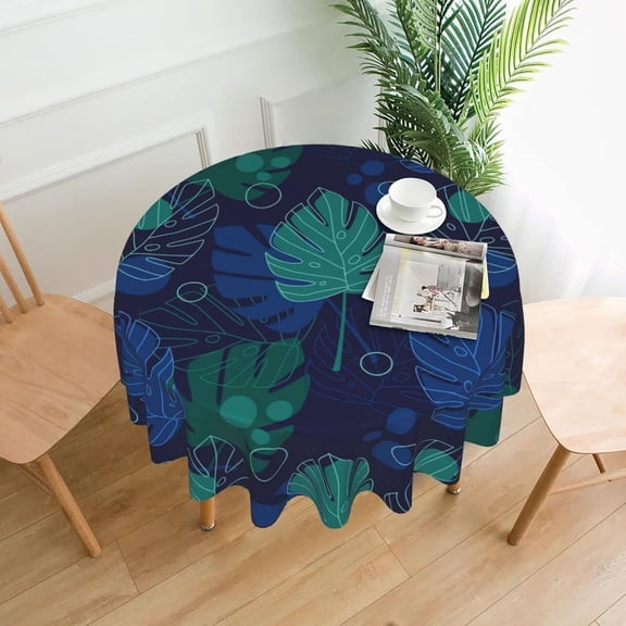 Hawaii Tropical Leaves Tablecloth Round Summer Table Cover Washable Polyester Table Cloth for Kitchen Party Picnic Dining Decor 60 Inch