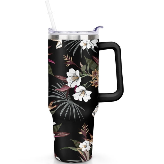 Hawaii Tropical Plants 40oz Tumbler with Handle Outdoor Travel 40 oz Hawaii Tropical Plants Theme Tumbler Spill Proof Lid Straw Double Insulated Travel Accessories Must Have