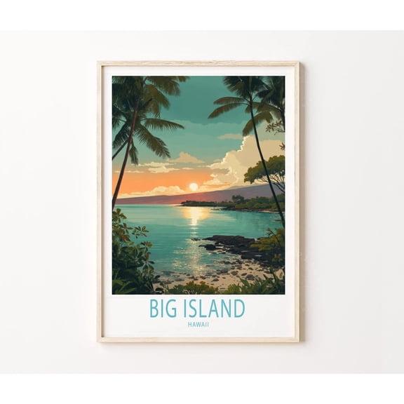 Hawaii Tropical Wall Decor, Island Travel Poster, Big Island Sunset Coast, Poster Only