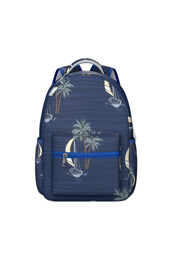 Hawaii Tropical Wind Palm Leaves Print Backpack: Campus Life Essential, Durable Lightweight Laptop Daypack for Students, Large Capacity Bookbag, Perfect Gift
