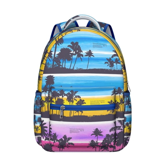 Hawaii Tropical Wind Palm Leaves Print Backpack for Students: Durable Lightweight Laptop Daypack with Padded Sleeve, Large Capacity Bookbag for High School College Campus Commute, Perfect Gift