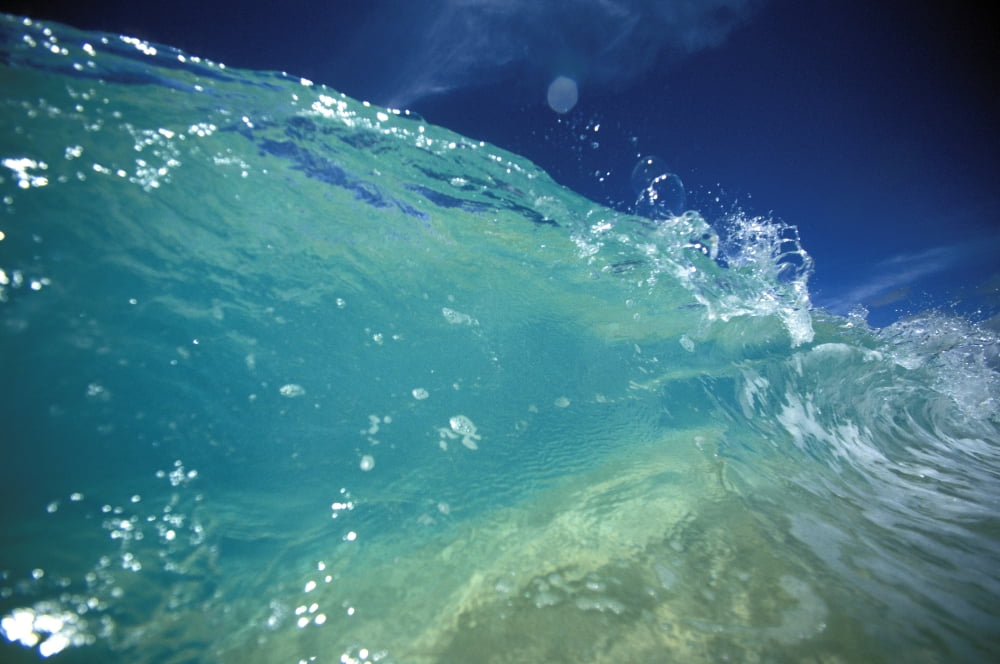 Hawaii Turquoise Breaking Wave Sand Visible Through Clear Water Blue Sky Close-Up Canvas Art - Vince Cavataio Design Pics (17 x 11)