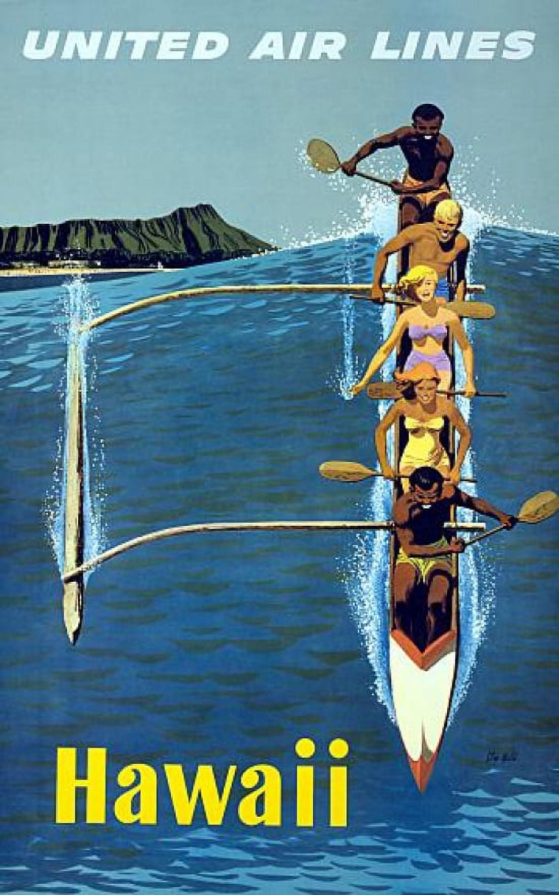 Hawaii United Air Lines Riding The Waves Travel Canvas Art - (36 x 54)