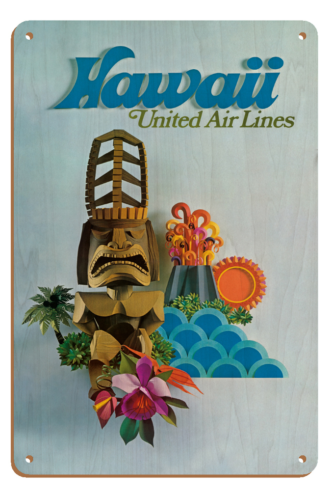 Hawaii - United Air Lines - Tiki - Vintage Airline Travel Poster c