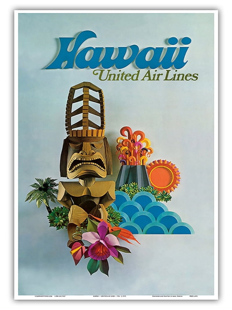 Hawaii - United Air Lines - Tiki - Vintage Airline Travel Poster c