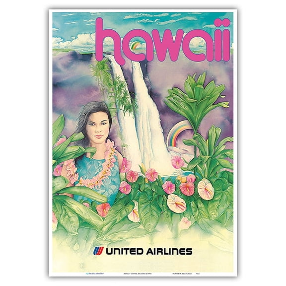 Hawaii - United Air Lines - Vintage Airline Travel Poster c.1970s - Master Art Print 10in x 14in