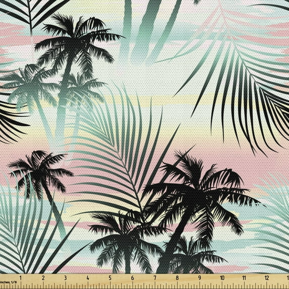 Hawaii Upholstery Fabric by the Yard, Summer Season Palm Trees and Exotic Fern Leaves Abstract Colorful Background, Decorative Fabric for DIY and Home Accents, 5 Yards, Multicolor by Ambesonne