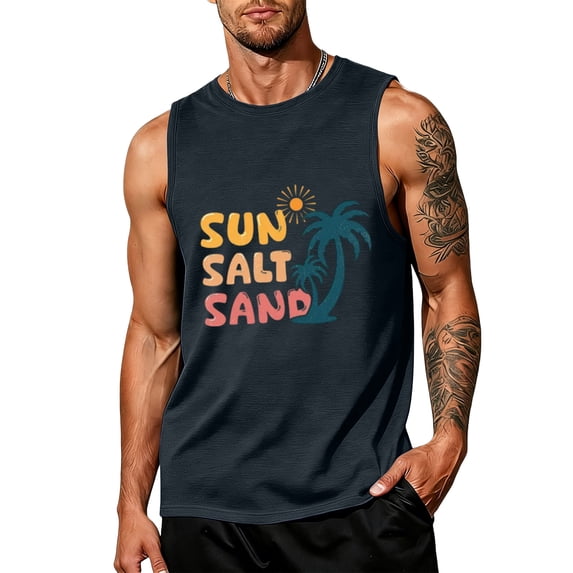 Hawaii Vacation Muscle Tank Tops, Mens Palm Tree Graphic Sleeveless Shirts Casual Beach Workout Tops