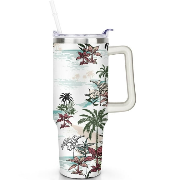 Hawaii Vibe 40oz Tumbler with Lid and Straw, Leakproof Handle Mug Gift for Women and Men