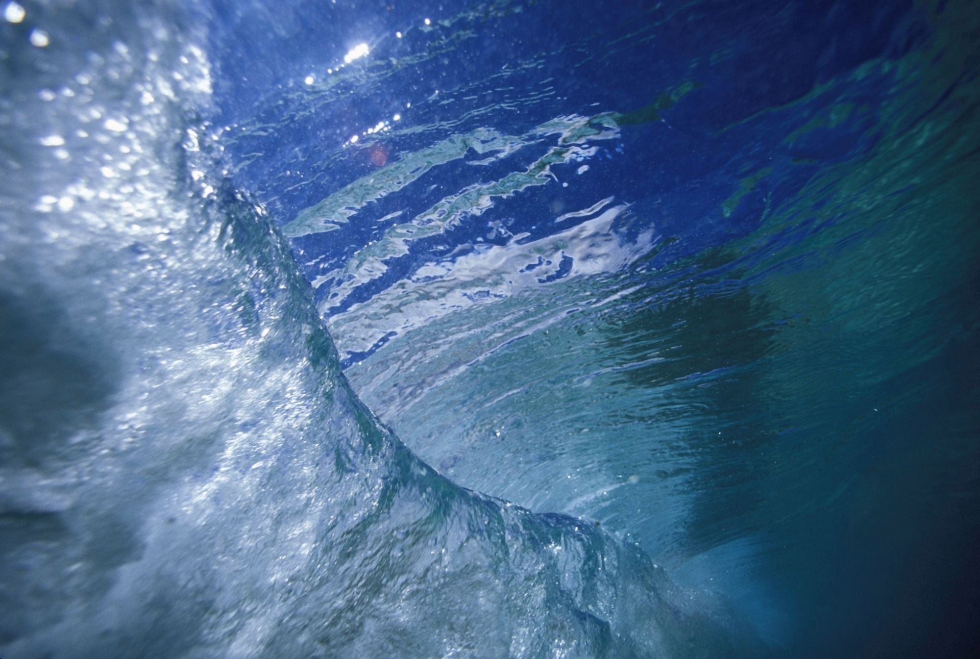 Hawaii View Of A Wave From Underwater Looking At Surface Down The Curl Canvas Art - Vince Cavataio Design Pics (34 x 22)