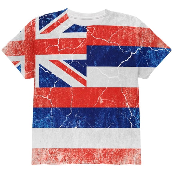 Hawaii Vintage Distressed State Flag All Over Youth T Shirt Multi YLG