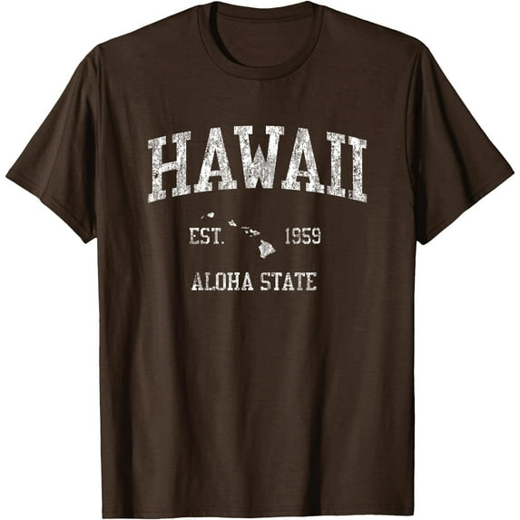 Hawaii Vintage Sports Design Hawaiian Islands HI Unisex T-Shirt for Men Women,Dark Chocolate Color,Size M