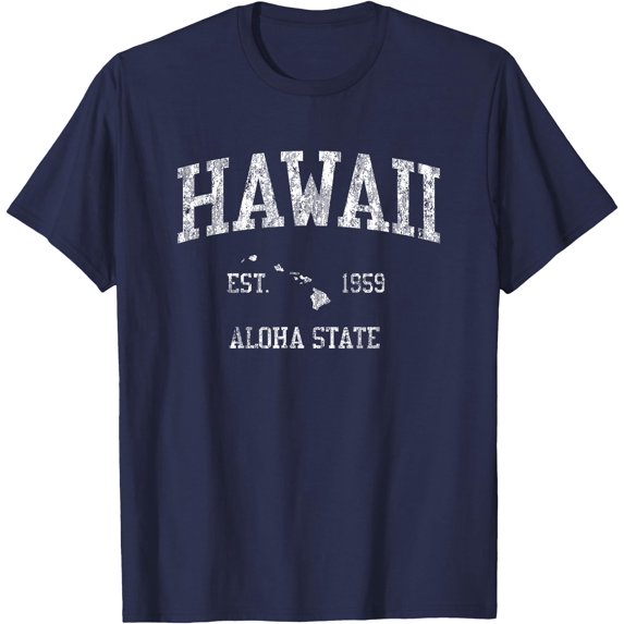 Hawaii Vintage Sports Design Hawaiian Islands HI Unisex T-Shirt for Men Women,Navy Color,Size 5/6