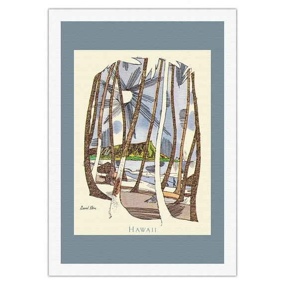 Hawaii - Vintage Travel Poster by David Klein c.1960s - Fine Art Rolled Canvas Print 27in x 40in