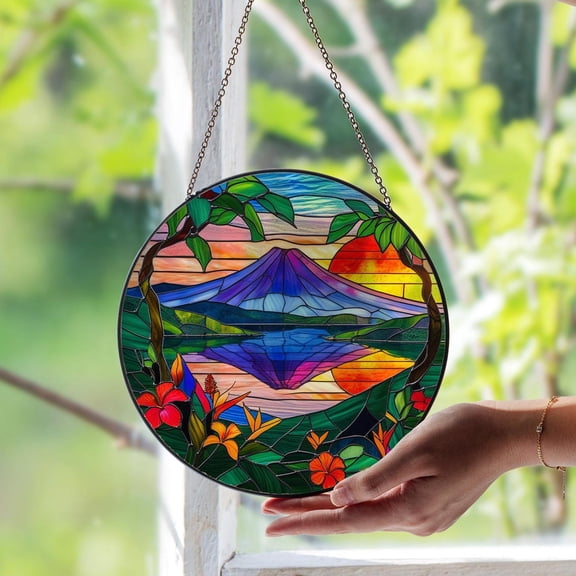 Hawaii Volcanoes National Park Glass Suncatcher, Fiery Lava Landscape Art, Hawaiian, 3.5 in