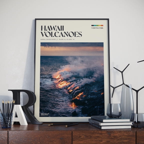Hawaii Volcanoes National Park Travel Landscape Wall Art Scenic Destination Wall Decor Vintage Style Vacation Inspired Living Room Decor Unframed Paper Print