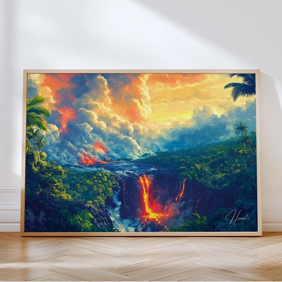 Hawaii Volcanoes Travel Print, Pacific Island Art Print, Unframed Paper Poster 8x10in