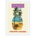 thumbnail image 1 of Hawaii - Western Airlines - Vintage Airline Travel Poster c.1970s - Fine Art Rolled Canvas Print 27in x 40in, 1 of 4
