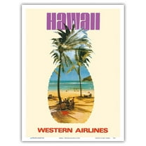 Hawaii - Western Airlines - Vintage Airline Travel Poster c.1970s - Master Art Print (Unframed) 9in x 12in
