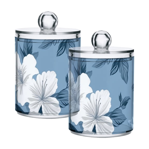 Hawaii White Flowers Light Blue Background Translucent Plastic Cans Storage Canisters with Lid Set of 2