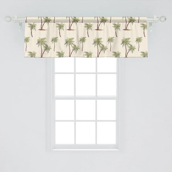 Hawaii Window Valance Pack of 2, Repetitive Jungle Trees Pattern Hand Drawn Pastel Tropical Palms, Rod Pocket Curtain Valances for Kitchen Bedroom, 54" X 18", Cream Cocoa