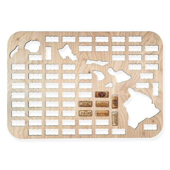Torched Hawaii Wine Cork Map Wall Mount Decor 24" x 24" x 18" Beige