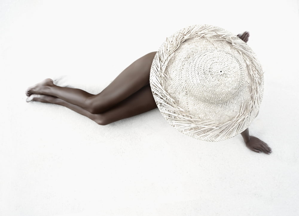 Hawaii Woman Lays On The Sand With Straw Wide Brim Hat Canvas Art - M Swiet Productions Design Pics (18 x 13)