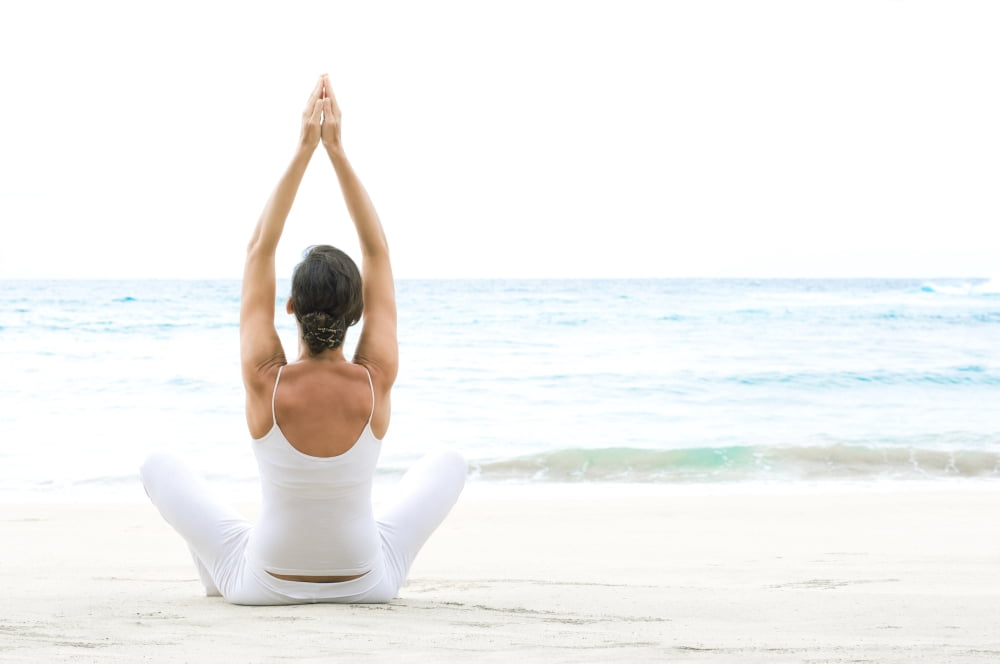 Hawaii Woman Meditating On Ocean Shore Canvas Art - M Swiet Productions Design Pics (18 x 12)
