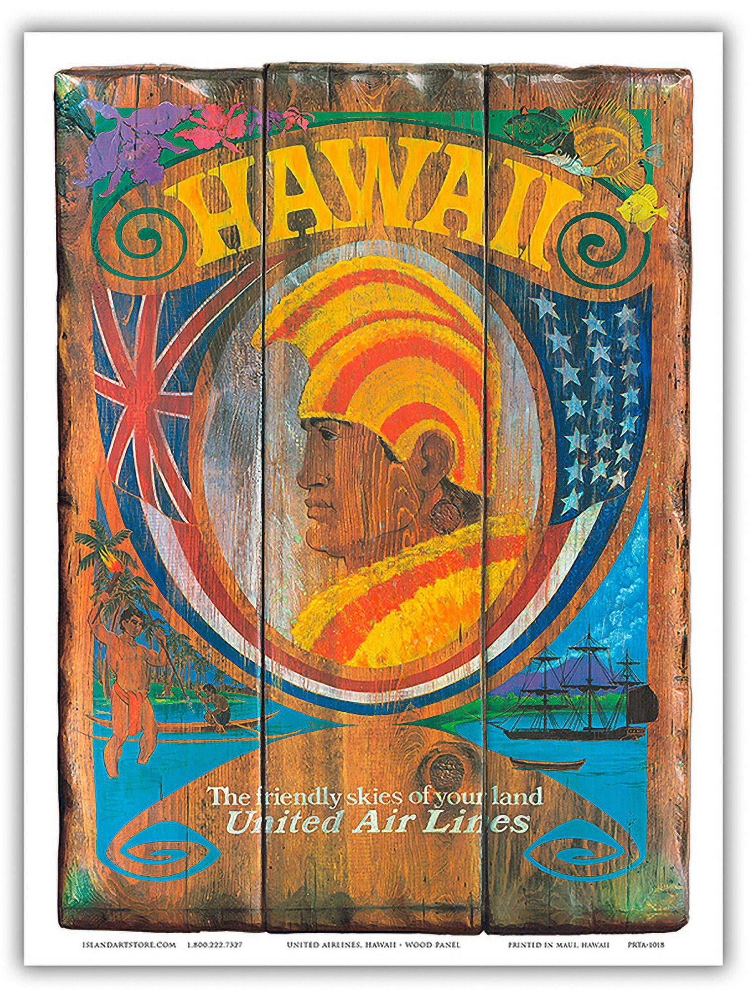 Hawaii - Wood Panel Sign with Hawaiian Chief (Ali’i) - United Air Lines ...