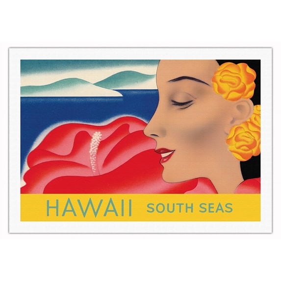 Hawaii and South Seas - Vintage Hawaiian Travel Poster by Frank Macintosh c.1950s - Fine Art Rolled Canvas Print (Unframed) 27in x 40in